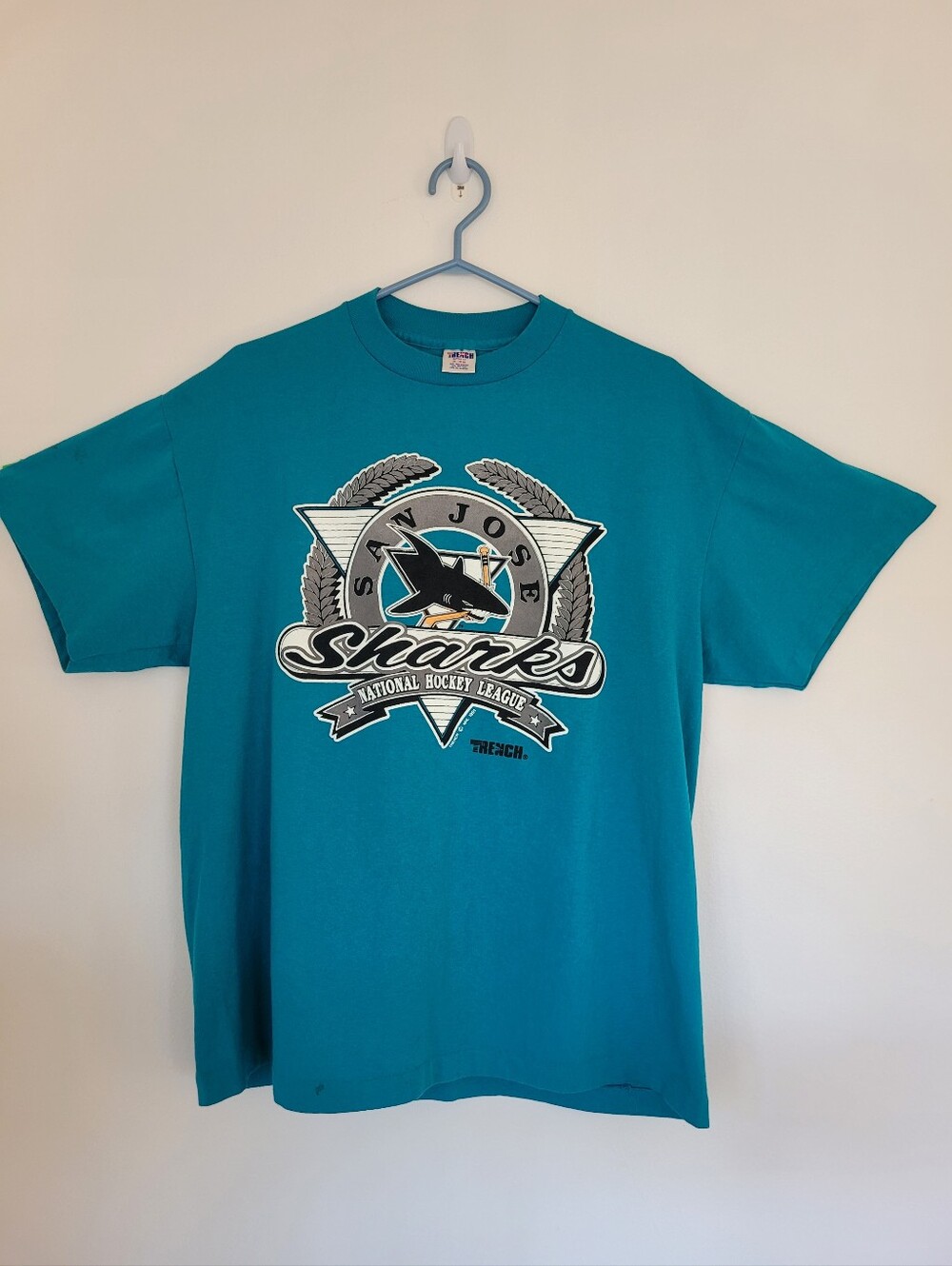 Vintage 1991 San Jose Sharks Teal Graphic Short Sleeve Tee